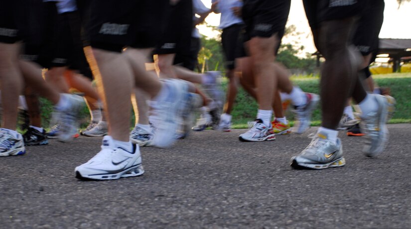 SOTO CANO AIR BASE, Honduras --  Members of Joint Task Force-Bravo hit the pavement during the JTF-Bravo Run here Aug. 6. The run is held monthly to encourage esprit de corps and fitness. (U.S. Air Force photo/Tech. Sgt. Benjamin Rojek)