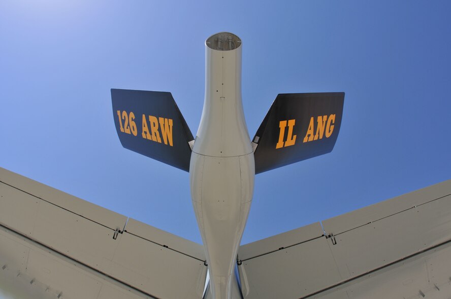 Aircraft #59-1487 is currently scheduled to go on static display at the Illinois Air National Guard facilities within Scott Air Force Base, Illinois. This particular aircraft is one of the original 126th Air Refueling Wing KC-135’s. The paint scheme is the one that was worn by aircraft of the Strategic Air Command toward the latter part of SAC's existence at the end of the Cold War.  The distinctive glossy gray carries a bold blue stripe with a "constellation" of stars.  The blue stripe and stars is referred to as the Milky Way.  This was a historic scheme that represented Strategic Air Command on the KC-135 and bombers and embodied the motto "Peace is Our Profession" at a time when peace was forged through superior fire power.
