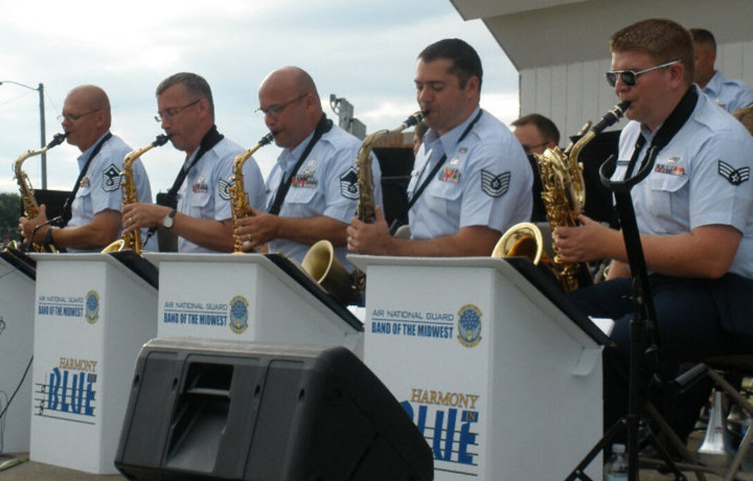 The Saxophone section of Harmony in Blue performs at Manistique, MI as part of the 2010 Annual Training tour of the Upper Peninsula.