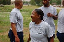 Master Sgt. Carla Sanders, first sergeant for the 916th Maintenance Operations Flight, is one Reservist blogging her to way to fitness. (USAF photo by TSgt. Ian Gardner, 916OSS)