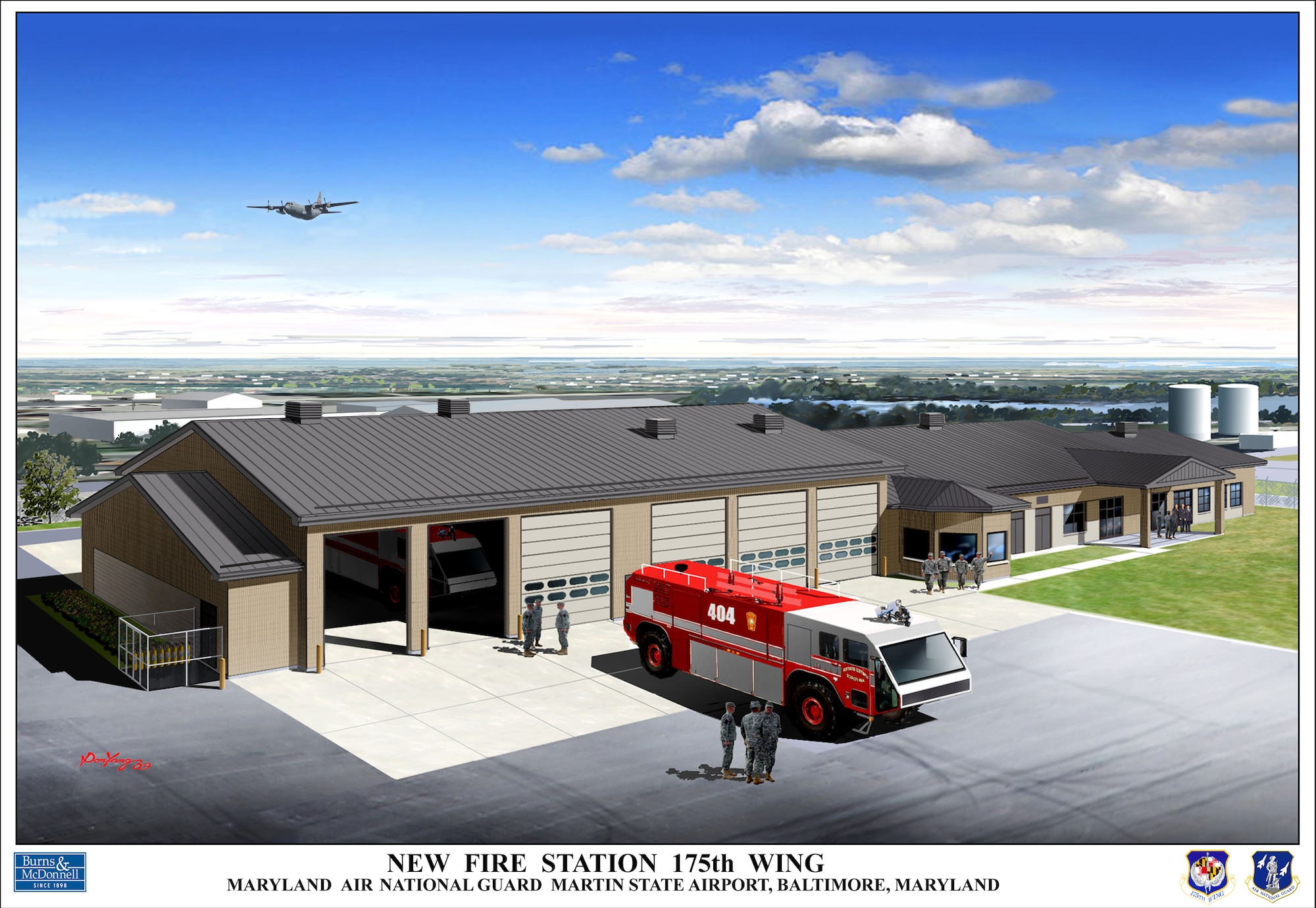 Artist rendering of the future 175th Wing Fire Department on Warfield Air National Guard Base, Baltimore, Md.  
