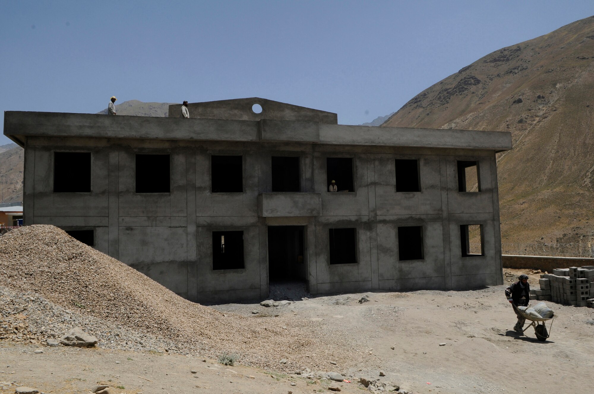 The Bagram Corps of Engineers are overseeing a construction contract to build a new Afghanistan Military Police Station in the Khenj District, Panjshir Province.  When finished the facility will be the work center for 100 policemen.  (Photo by U.S. Air Force Tech. Sgt. Sean M. White, Provincial Reconstruction Team Panjshir) 