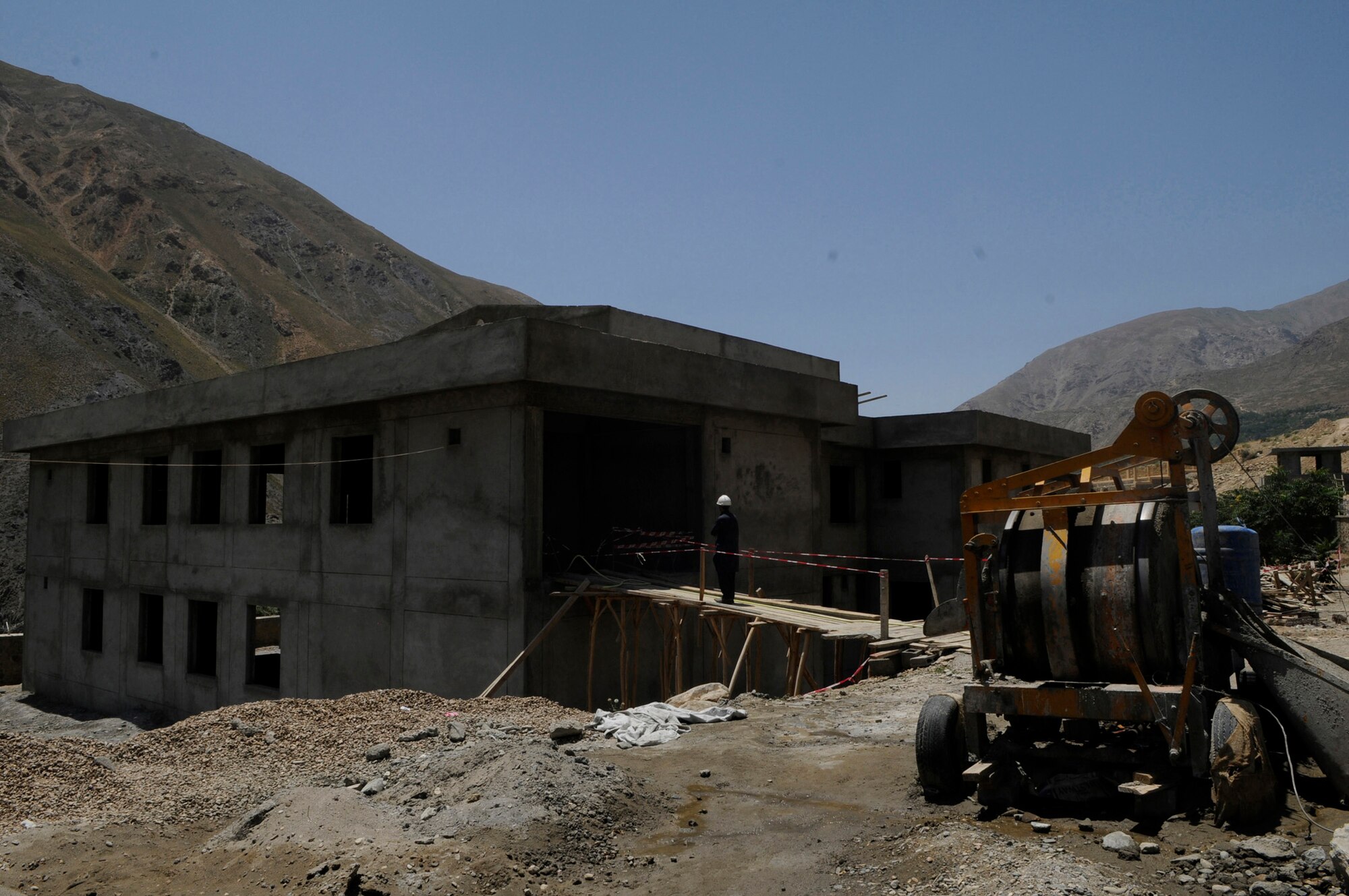 The Bagram Corps of Engineers are overseeing a construction contract to build a new Afghanistan National Police Station in the Khenj District, Panjshir Province.  When finished the facility will be the work center for 100 policemen.  (Photo by U.S. Air Force Tech. Sgt. Sean M. White, Provincial Reconstruction Team Panjshir) 