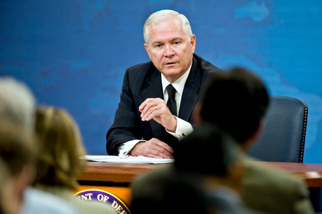 Defense Secretary Robert M. Gates conducts a press conference at the Pentagon, Aug. 9. Gates said he is taking steps to help the U.S. military fight the wars it faces now, and help ready the force for the wars it may face in the future. With these moves, the secretary said, he wants to instill a culture of saving in the department.