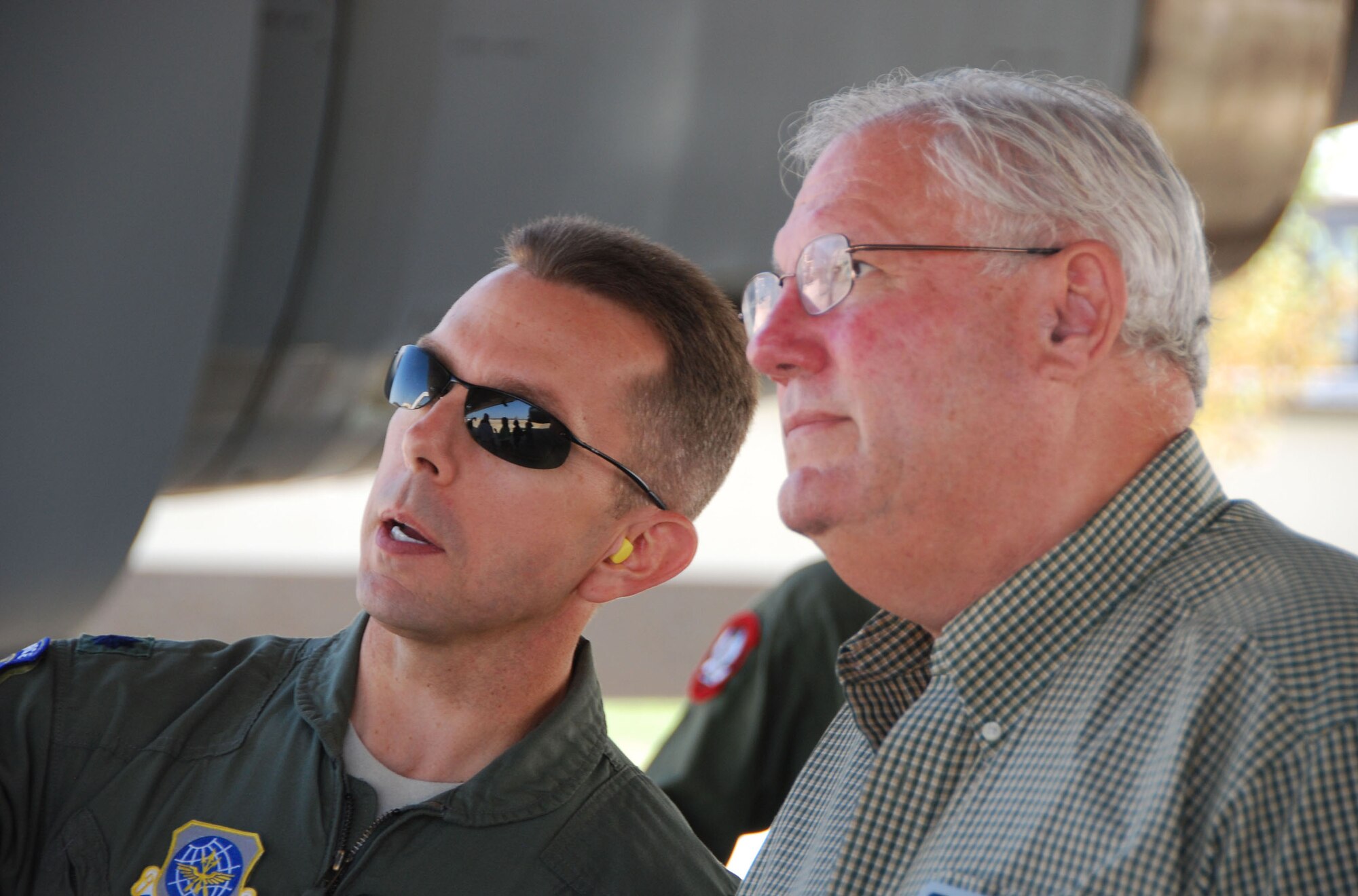 JOINT BASE MCGUIRE-DIX-LAKEHURST, N.J. --Lt. Col. Thom Adkins from the 305th Air Mobility Wing, wing safety, takes a moment to explain the KC-10 Extender capabilities to Bill Margaretta one of the Honorary Commanders. The intent of Honorary Commanders program is to foster a better relationship between the military and local civic leaders, strengthen the community’s understanding of our mission and to reinforce military’s understanding of community issues. (U.S. Air Force Photo/Capt. Kelly A. Smyth)