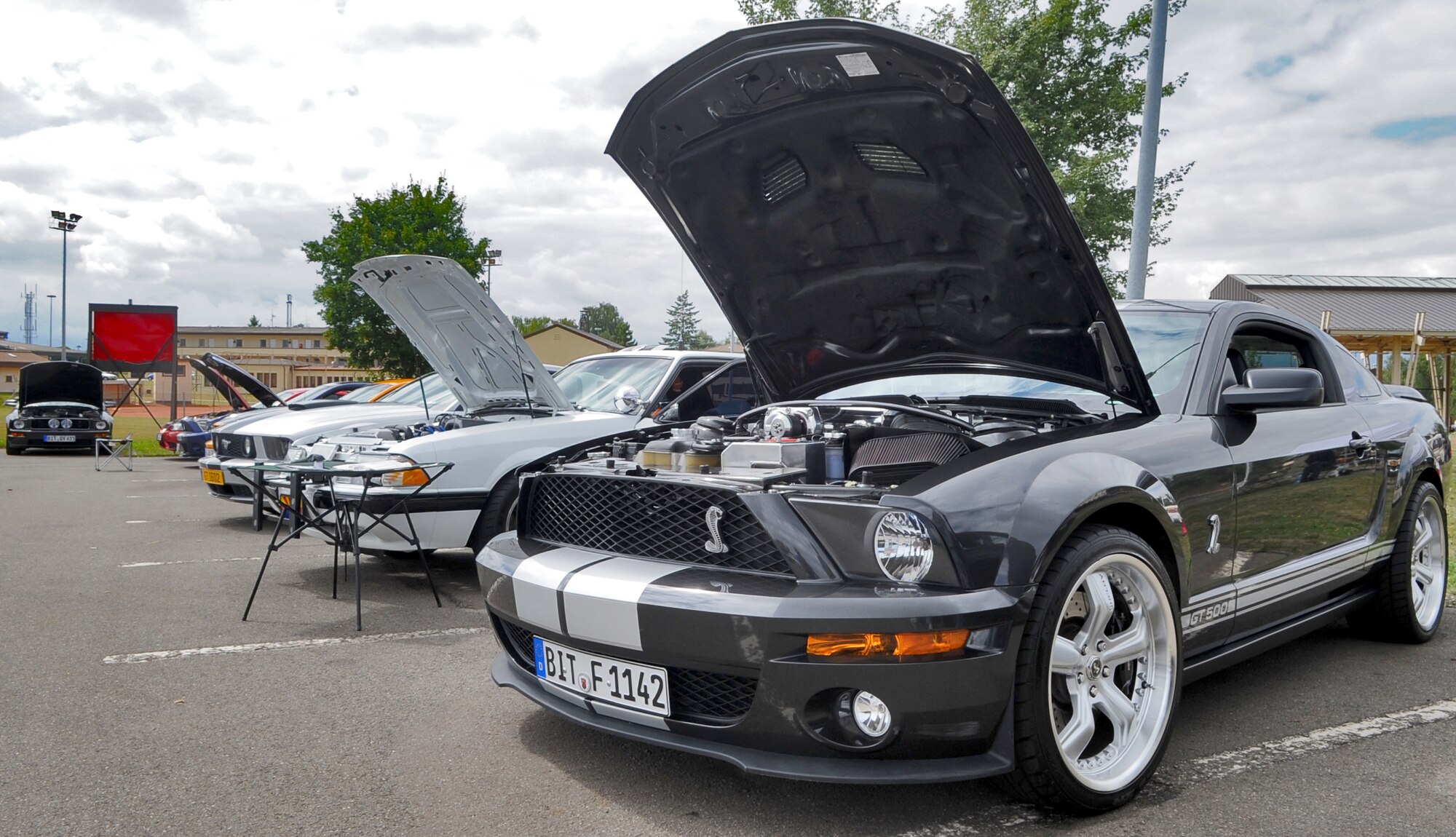 SPANGDHAHLEM AIR BASE, Germany – A 2007 Ford Mustang Shelby GT 500 sits displayed in a row with other competing cars Aug. 8. at Spangdahlem’s Motor Weekend 2010. 52nd Force Support Squadron members sponsored the event with 17 award categories in which military members and civilians competed with various sports and classic vehicles to include, motorcycles, trucks and sport utility vehicles. (U.S. Air Force photo/Senior Airman Nick Wilson)