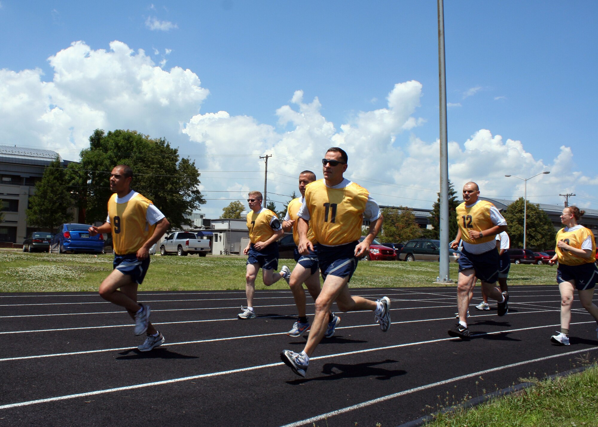 WRIGHT-PATTERSON AIR FORCE BASE, Ohio - Airmen from the 445th Airlift Wing recently tested under the new Air Force fitness standards during July's first unit training assembly weekend. (U.S. Air Force photo/Senior Airman Matthew Cook)