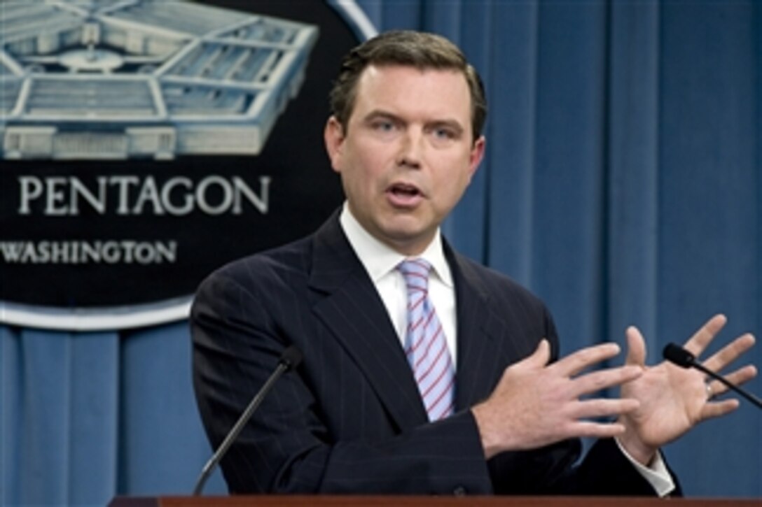 Pentagon Press Secretary Geoff Morrell responds to a reporter's question during a press briefing in the Pentagon on Aug. 5, 2010.  