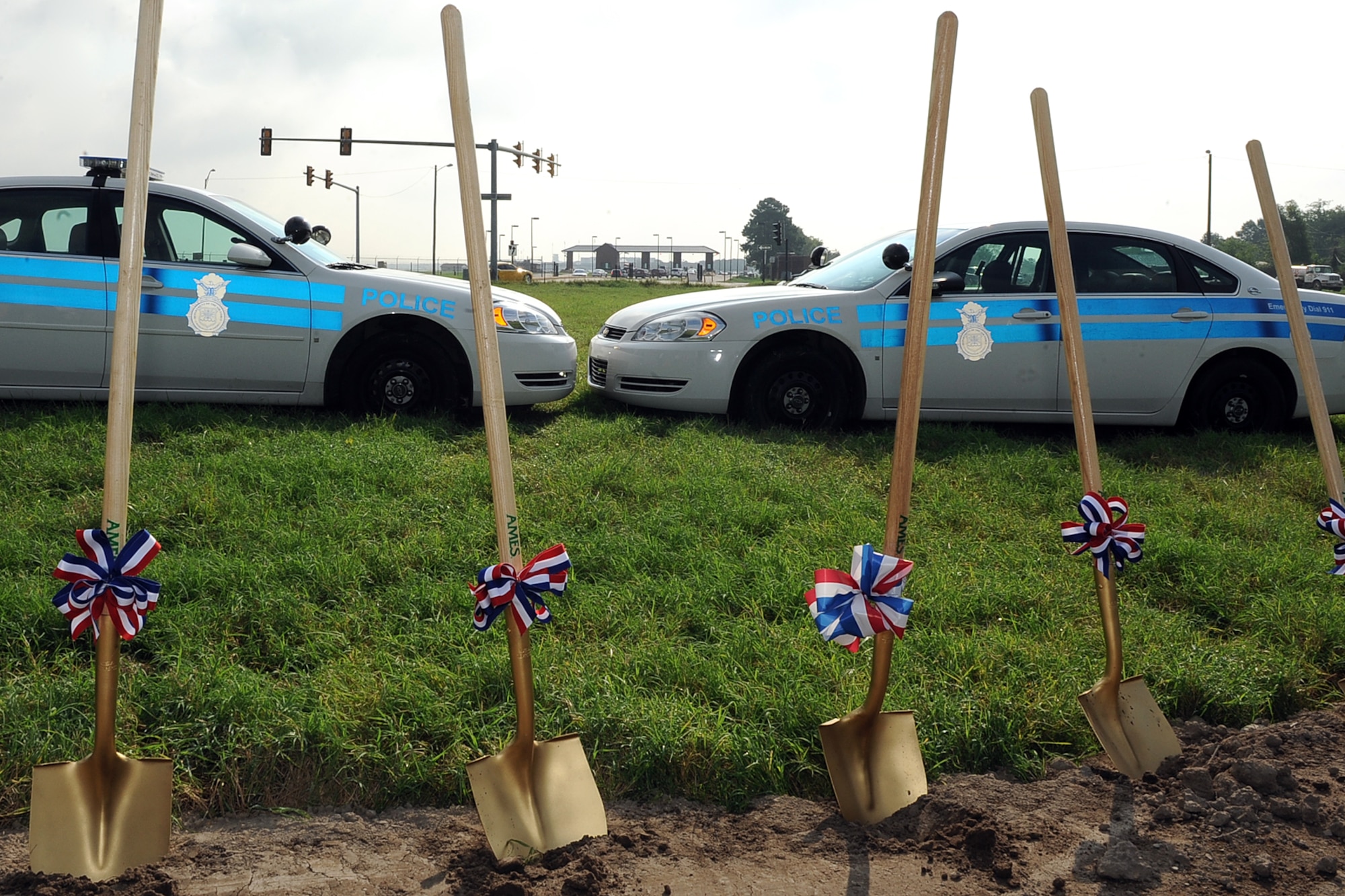 LANGLEY AIR FORCE BASE, Va. - Armistead Gate is shown behind the shovels during the ground breaking ceremony Aug. 9. A ground breaking ceremony was held for a $ 7.2 million state of the art, large vehicle inspection station near the Armistead Gate.(U.S. Air Force photo/Senior Airman Gul Crockett)

