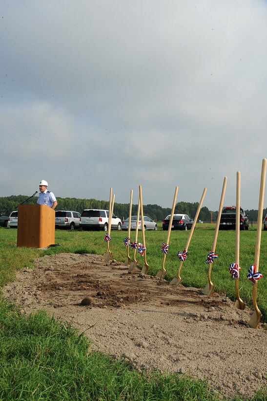 LANGLEY AIR FORCE BASE, Va. -- Lt. Col. Jeffrey Ullmann, 633d Civil Engineer Squadron commander,  speaks to the audience during the ground breaking ceremony Aug. 9. The ceremony was held for a $ 7.2 million state of the art, large vehicle inspection station near the Armistead Gate. (U.S. Air Force photo/Senior Airman Gul Crockett)