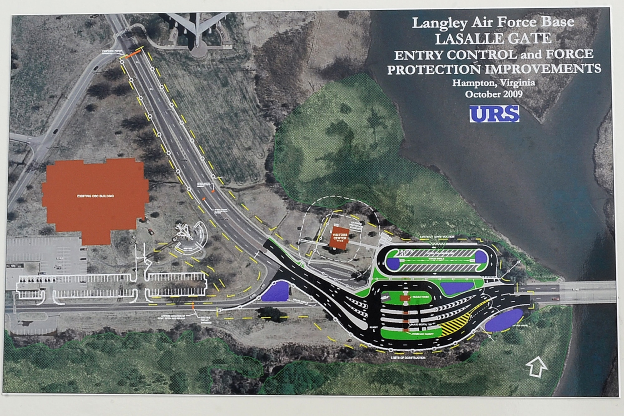 LANGLEY AIR FORCE BASE, Va. -- A map shows the plans for the $ 7.2 million state of the art, large vehicle inspection station being build near the Armistead Gate. The LVIS will contain a 752 square foot vehicle inspection facility, a 5,218 square foot truck inspection canopy and a roadway containing more than 69,000 square feet of asphalt. (U.S. Air Force photo/Senior Airman Gul Crockett)

