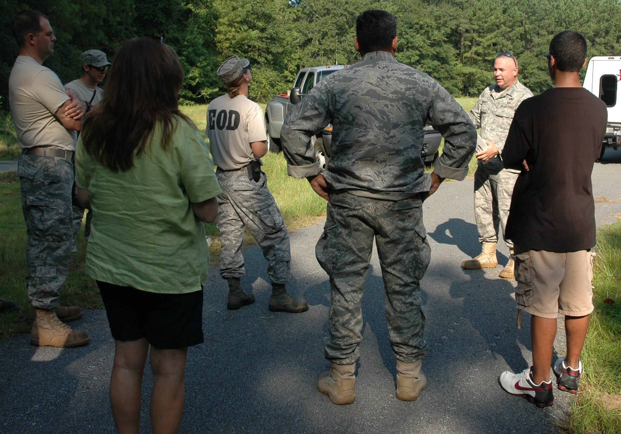 Staff Sgt. Dave Barrett performs a safety briefing prior to using C4 explosives August 7, 2010, at Charleston Air Force Base, S.C. Sergeant Barrett is an explosive ordnance disposal technician with the 315th Civil Engineering Flight, Explosive Ordnance Disposal unit. (U.S. Air Force photo/Maj. Bill Walsh)