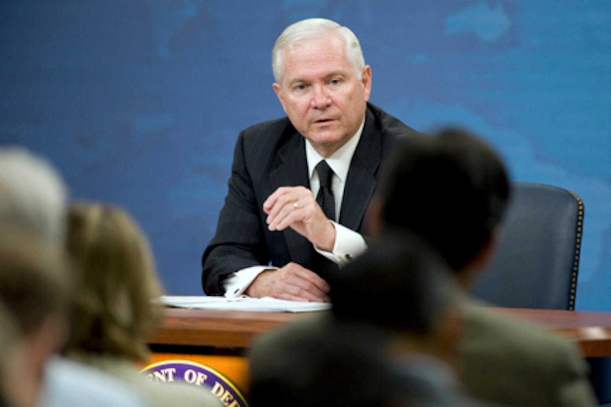 Defense Secretary Robert M. Gates conducts a press conference at the Pentagon Aug. 9, 2010. He said he is taking steps to help the U.S. military fight the wars it faces now, and help ready the force for the wars it may face in the future. With these moves, the secretary said, he wants to instill a culture of saving in the department. (Defense Department photo/Cherie Cullen)