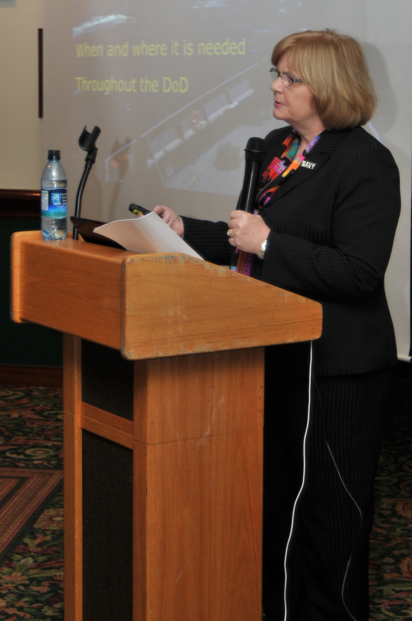 Dr. Barbara Craig, director of the Armed Forces Center for Child Protection, speaks at the Child Maltreatment Conference in the Eagles Landing Officer’s Club on RAF Lakenheath, England, August 10. The conference included members of American and British social services and focused on raising awareness of child abuse. (U.S. Air Force photo/Senior Airman Dobrydney)