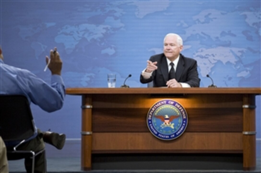 Secretary of Defense Robert M. Gates conducts a press conference in the Pentagon on Aug. 9, 2010.  