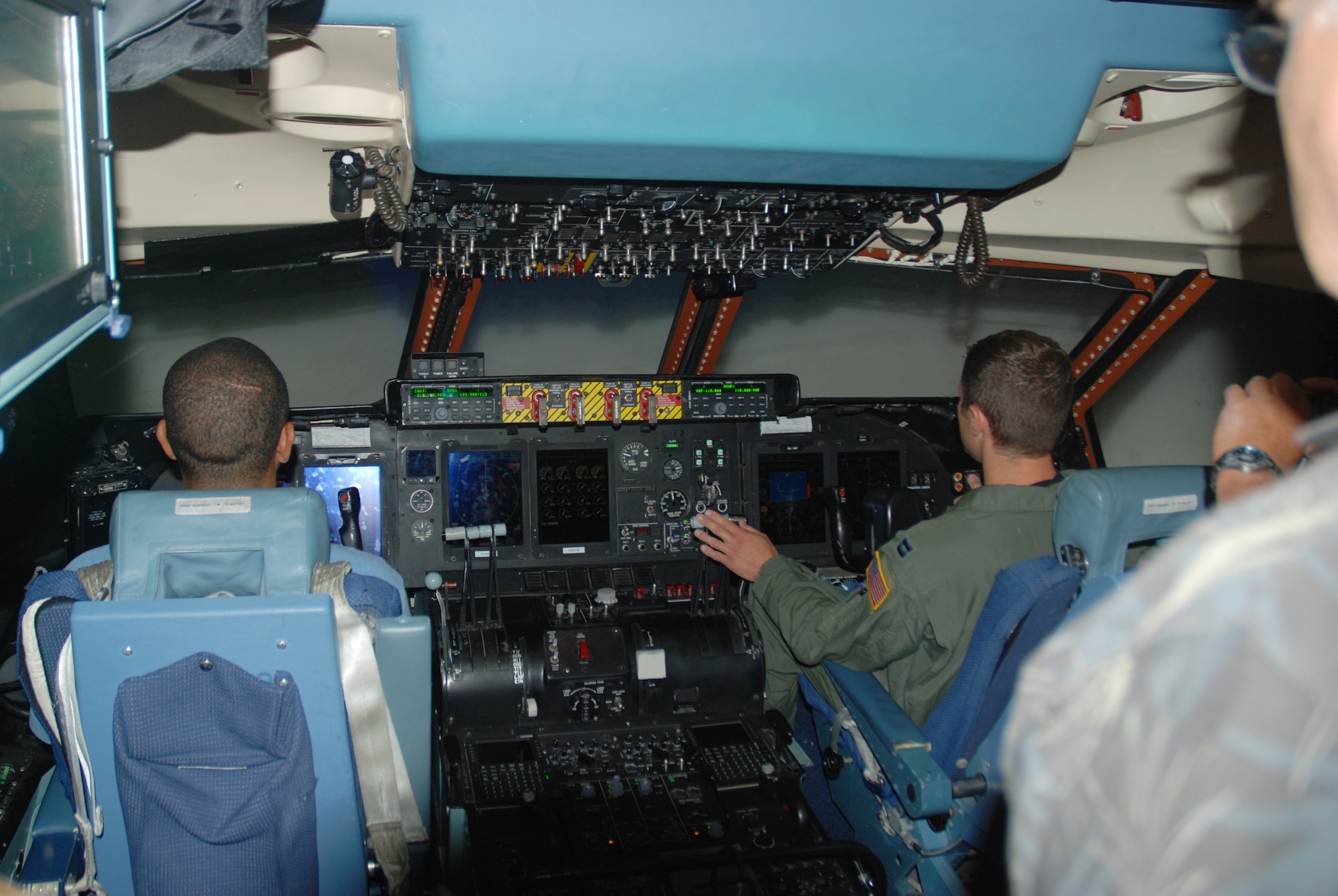 Employers of Westover Reservists visited the Patriot Wing on Saturday of the August A UTA to learn first hand what it means to be a Reservist.  Activities the employers participated in included an Aerial Port demonstration on cargo loading, a tour of the C-5, a flight in the C-5 simulator, a Mission Oriented Protective Posture demonstration and a trip to the Dog Patch training area.