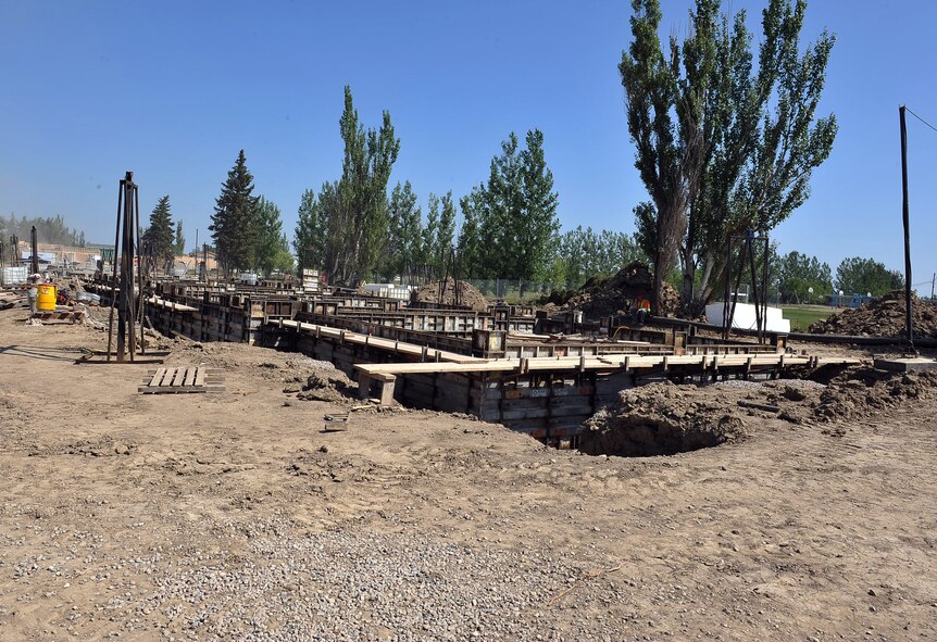 MINOT AIR FORCE BASE, N.D. -- These are some of the new foundations being laid in the base housing project near Delta Drive here Aug. 6. The base housing expansion is aimed to help improve the comfort of living and decrease the shortage of homes for incoming service members. (U.S. Air Force photo by Senior Airman Michael J. Veloz)