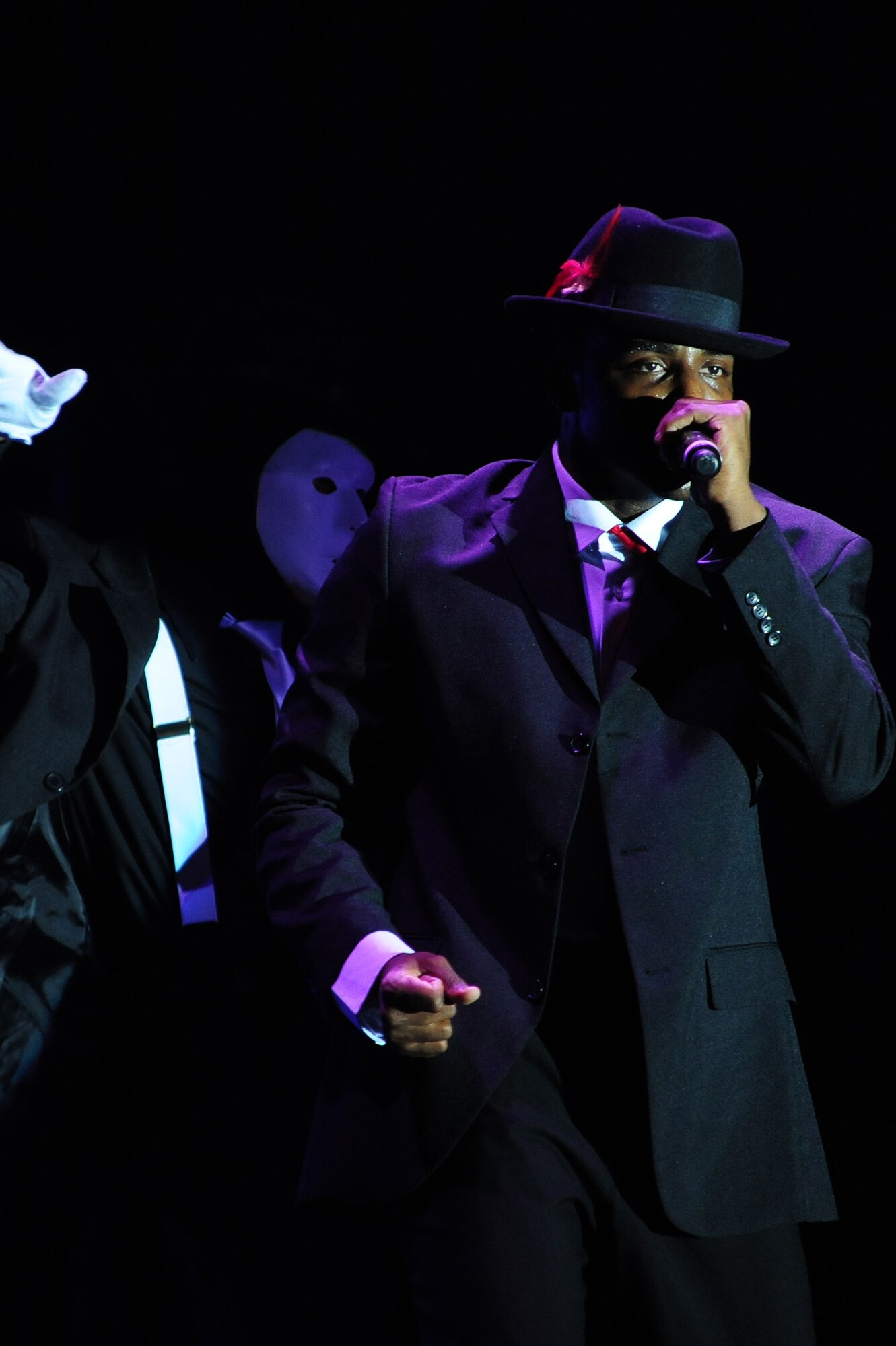 Staff Sgt. Antonio Howard, 6th Security Forces Squadron journeyman, beat boxes in the Tops in Blue show at the Rushmore Plaza Civic Center in Rapid City, S.D., Aug. 8. Sergeant Howard hails from Dublin, GA. (U.S. Air Force photo/Senior Airman Corey Hook)