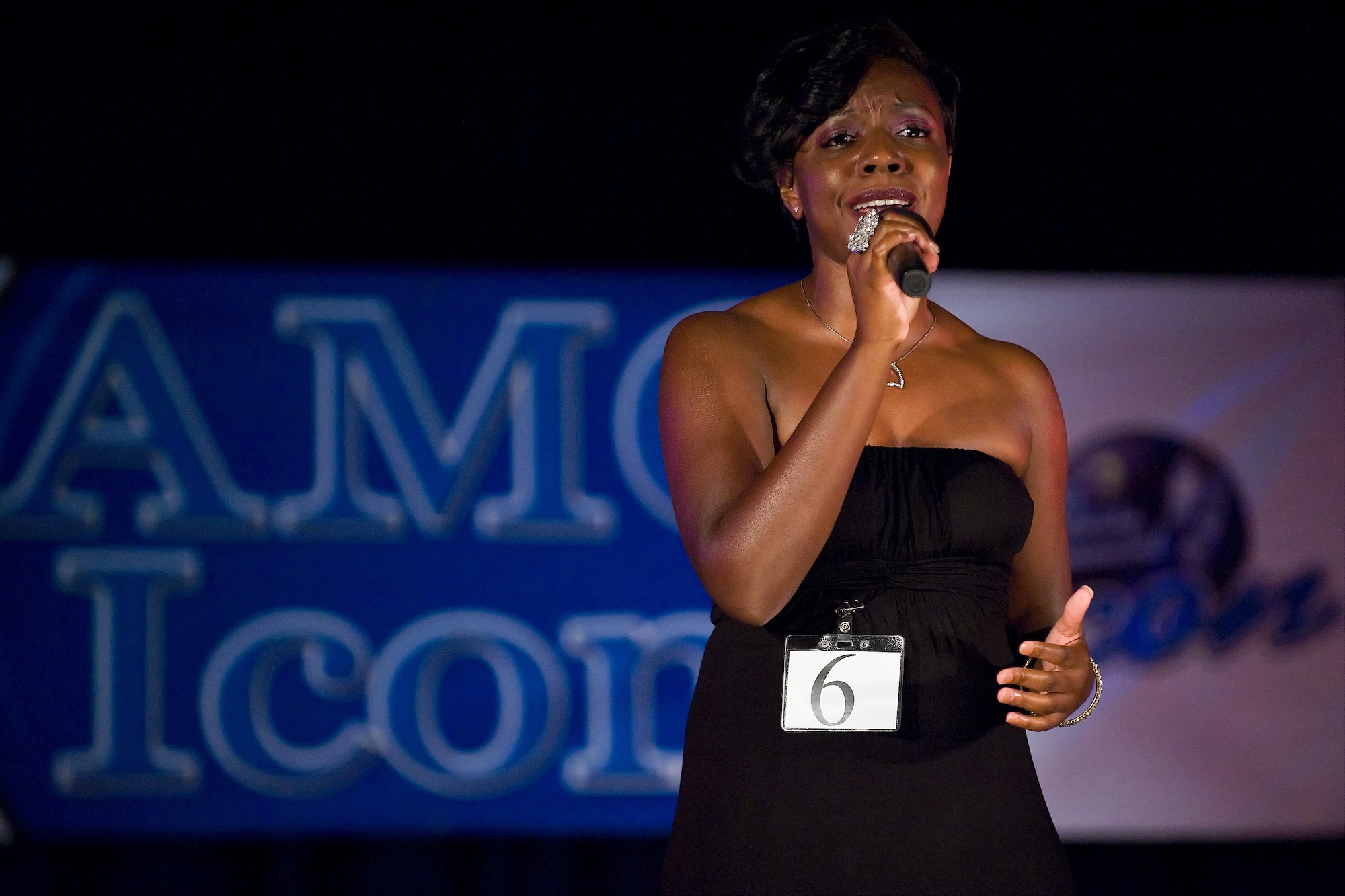 Staff Sgt. Rosalyn Moody, 436th Aerial Port Squadron, performs during the Air Mobility Command Icon event at The Landings Club Aug. 5, 2010. Airman Long was one of 11 AMC Icon contestants that competed during this year?s event. (U.S. Air Force photo by Roland Balik/Released)