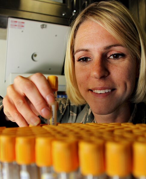 Senior Airman Heather Reynolds, 911th Aeromedical Staging Squadron aerospace medical technician, organizes clean test tubes for the medical lab, July 10. The tubes are used to test the blood of a patient for various illnesses. (U.S. Air Force photo/Senior Airman Joshua J. Seybert)