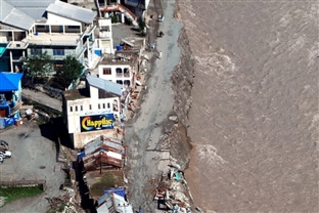 Flood waters have washed away all ground means to reach the people stranded in the northern areas of the Swat Valley, Pakistan. 