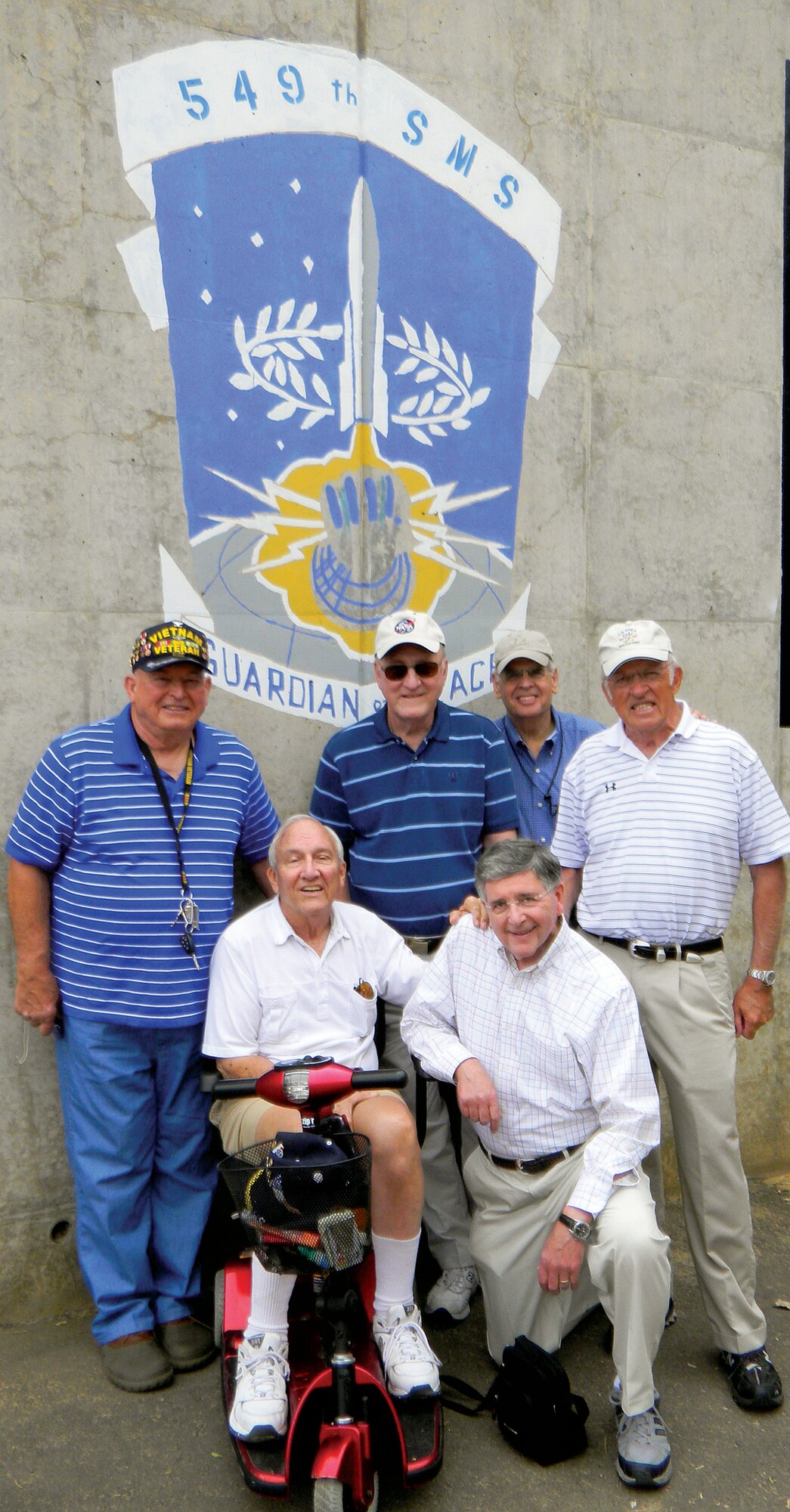 Former launch officers from the 566th Strategic Missile Squadron, 389th Strategic Missile Wing, held a 50th reunion in early August. In 1960, F.E. Warren AFB was the first operational ICBM base in the U.S. The 566th SMS was originally designated the 549th SMS. The veterans toured F.E. Warren AFB and are shown here visiting the former 566th Atlas E missile site near Greeley, CO.  Front: Dick Cable, Littleton, CO; Herb Gordon, Pittsburgh, PA; Standing: Curt Dale, Parker, CO; Jerry Vitt, Atlanta, GA; Harold Phair, Jersey City, NJ; Charles Coon, Colorado Springs, CO. (Courtesy photo)