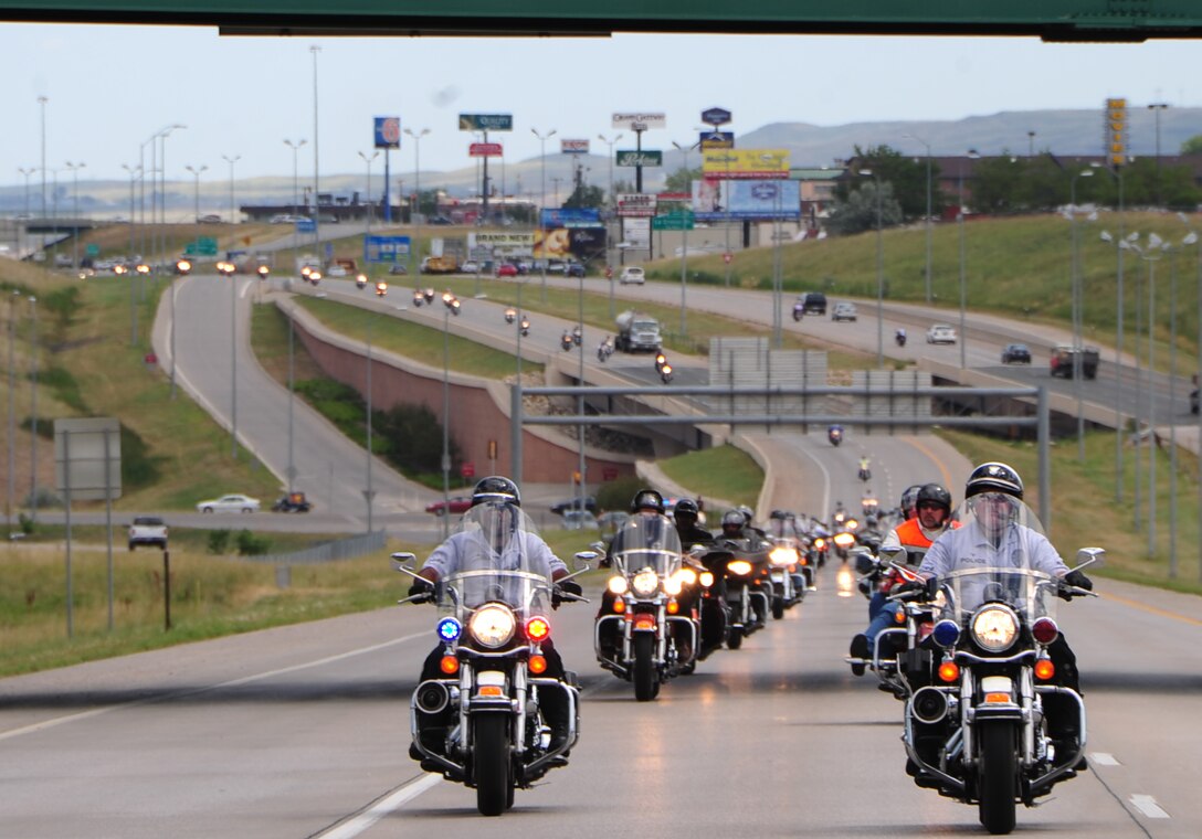 ELLSWORTH AIR FORCE BASE, S.D. -- Hundreds of bikers ride down the intestate during the Dakota Thunder bike ride to Sturgis S.D., Aug. 10.  The ride consisted of more than 500 bikers on a 57 mile ride to Sturgis. (U.S. Air Force photo/Airman 1st Class Anthony Sanchelli)