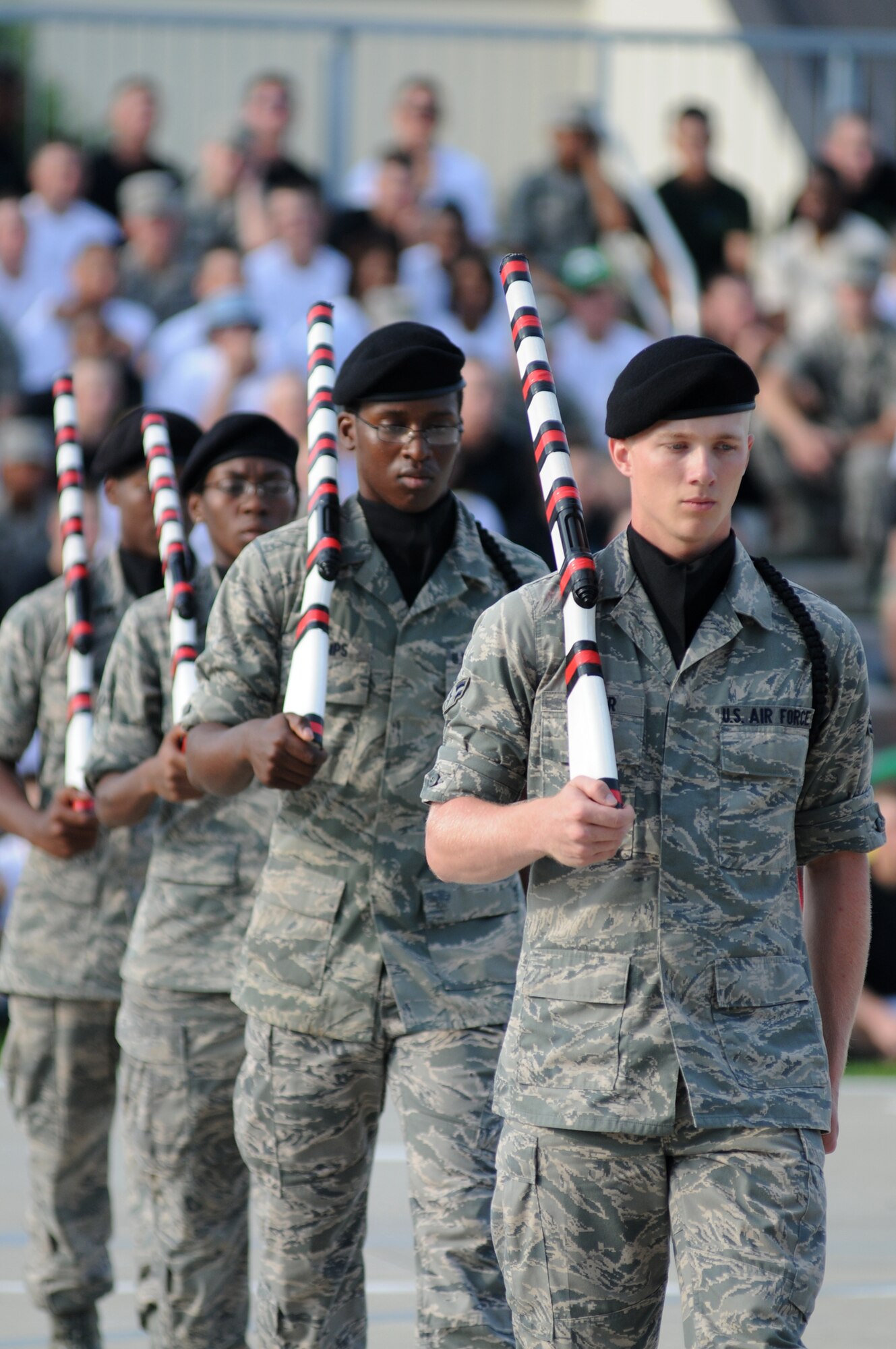 From left, Airmen Basic Sherman Brooks, Airman 1st Class Shatavis Andrews, Airman Basic Jason Stamps and Airman 1st Class Brett Tucker were part of the 336th TRS team that came in third in Friday’s drill down.  (U.S. Air Force photo by Kemberly Groue)