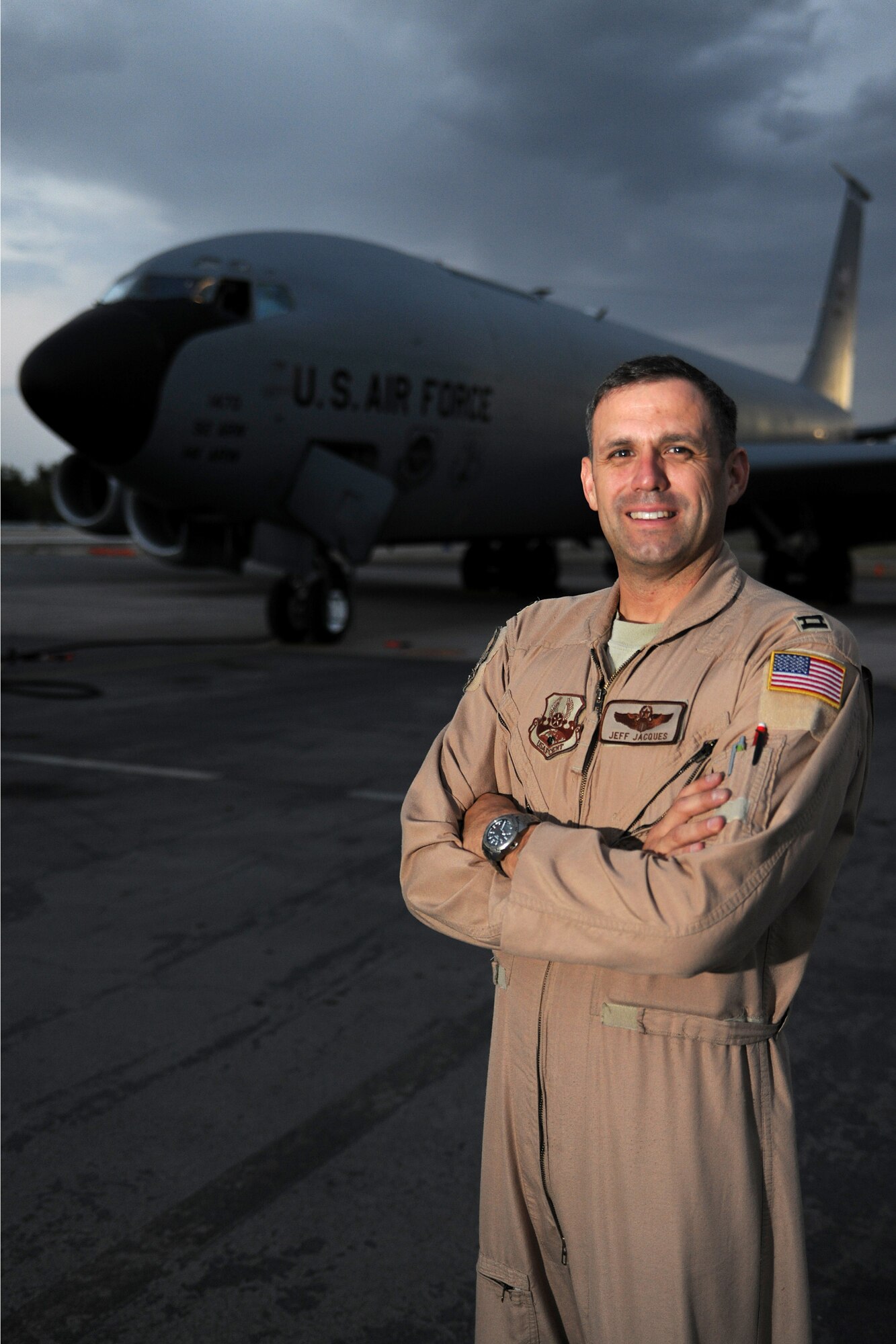 TRANSIT CENTER AT MANAS, Kyrgyzstan ? Capt. Jeff Jacques, deployed here from Fairchild Air Force Base, Wash., just crossed over 5,000 flying hours. (U.S. Air Force Photo/Staff Sgt. Nathan Bevier)