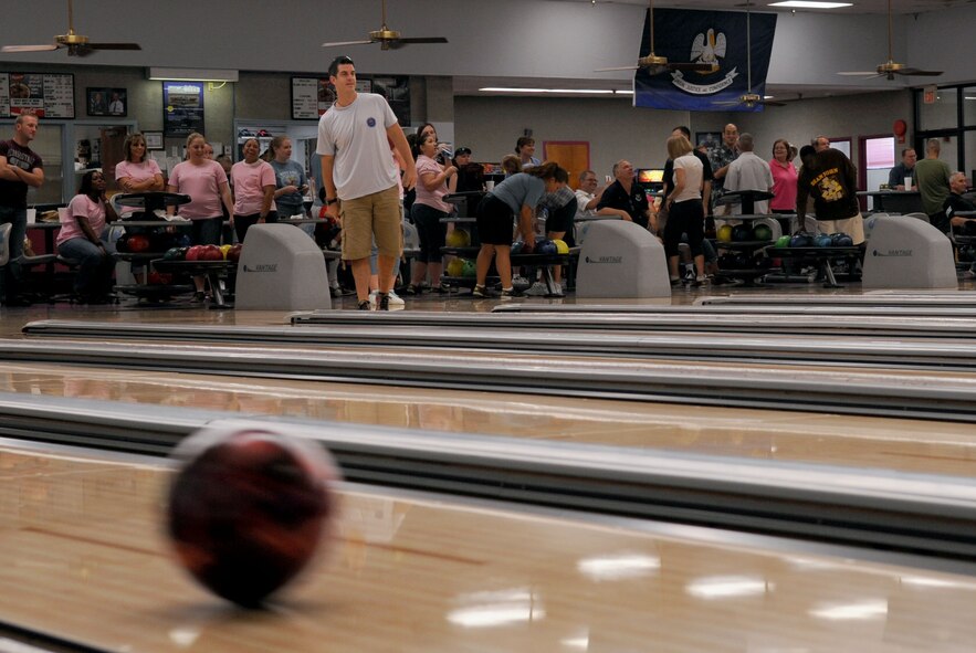 BARKSDALE AIR FORCE BASE, La. -- Airmen and family members of Air Force Global Strike Command participate in a bowling tournament Aug. 13. More than 40 people came out for this event to help celebrate the AFGSC first year anniversary. (U.S. Air Force photo by Senior Airman La'Shanette V. Garrett) (RELEASED)