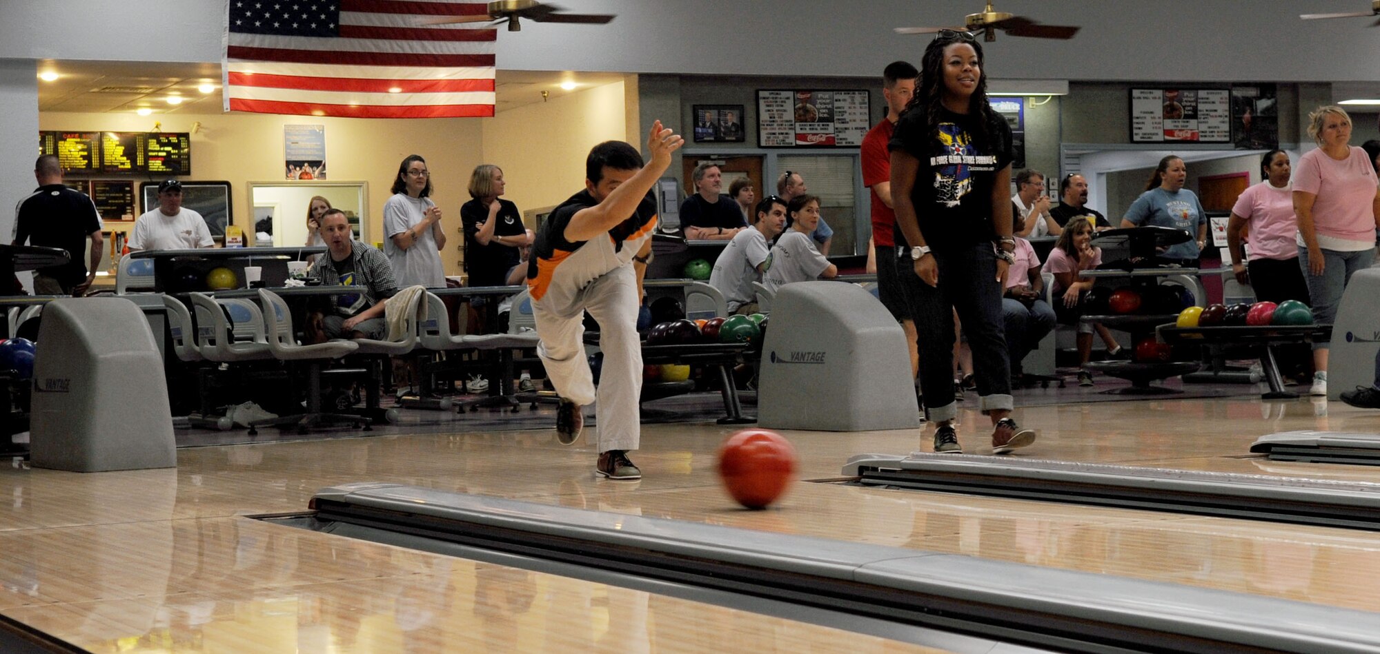 BARKSDALE AIR FORCE BASE, La. -- Airmen and family members of Air Force Global Strike Command participate in a bowling competition Aug. 13. This was one of many events held to celebrate the AFGSC first year anniversary. (U.S. Air Force photo by Senior Airman La'Shanette V. Garrett) (RELEASED)