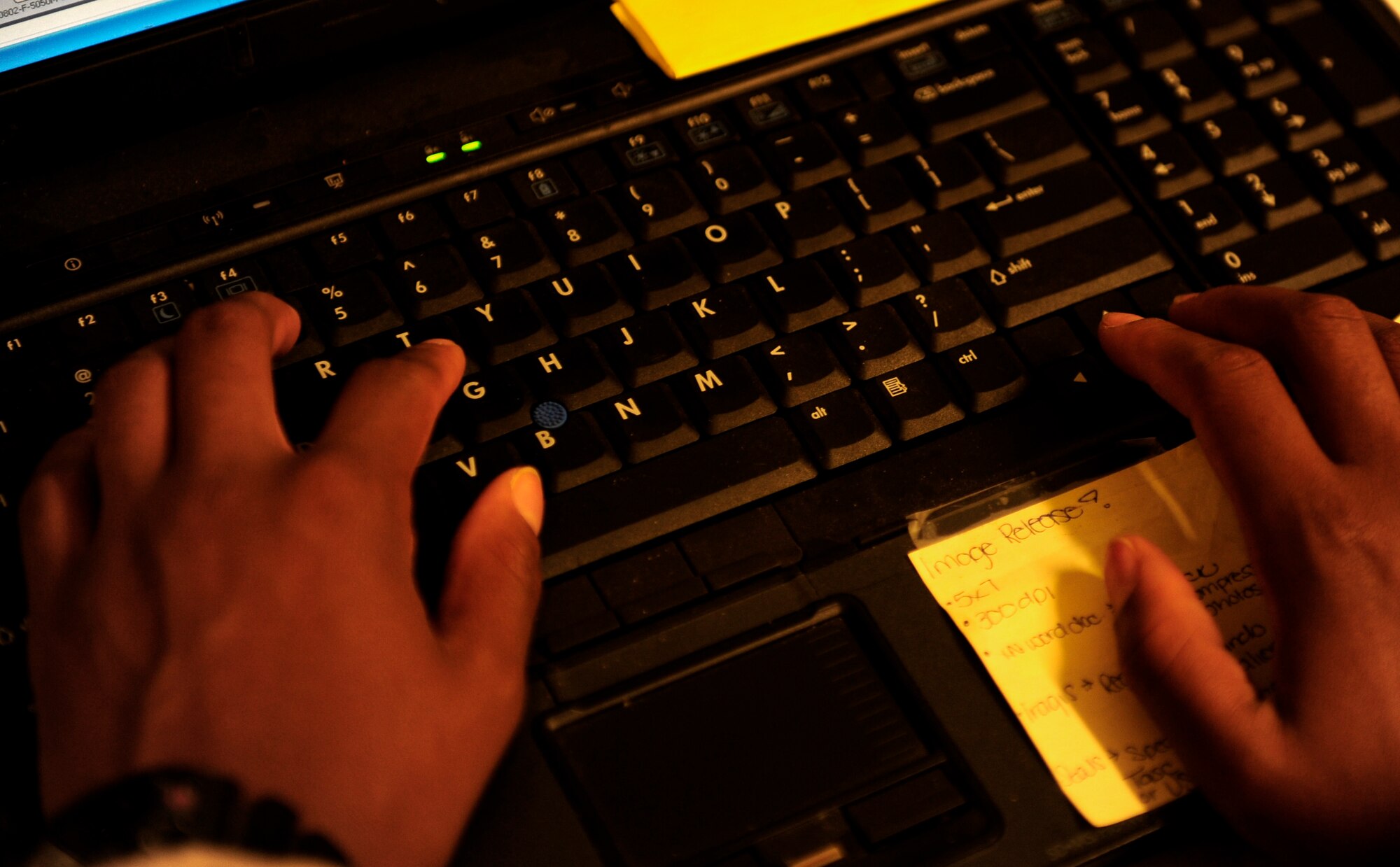 U.S. Air Force Senior Airman Asha McMakin, a combat photographer assigned to the 1st Combat Camera Squadron, edits imagery on her laptop before handing it off to the Army Civil Affairs team at Ramadi, Iraq on Aug. 2, 2010. SrA McMakin is attached to an Army Civil Affairs team while deployed in support of Operation Iraqi Freedom.
(U.S. Air Force photo by Staff Sgt. Andy M. Kin / Released)