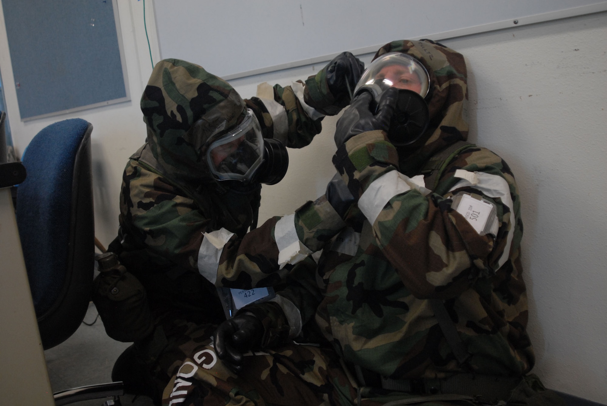 Members of the 185th Air Refueling Wing participate in an Operational Readiness Exercise (ORE) at Volk Field, Wiscosin, 12 August, 2010. (US Air Force Photo by TSgt Brian Cox)