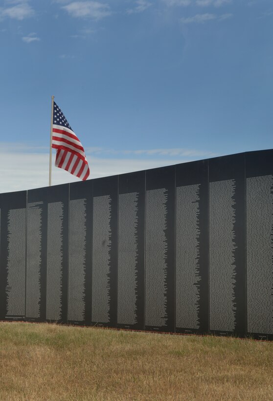 ELLSWORTH AIR FORCE, S.D. – The traveling wall stands for the first time at the Buffalo Chip, Sturgis, S.D.  The wall is 80 percent the size of the original Vietnam Memorial Wall in Washington, D.C. and includes all of the names of the original.  (U.S. Air Force photo/Airman 1st Class Alessandra N. Hurley)