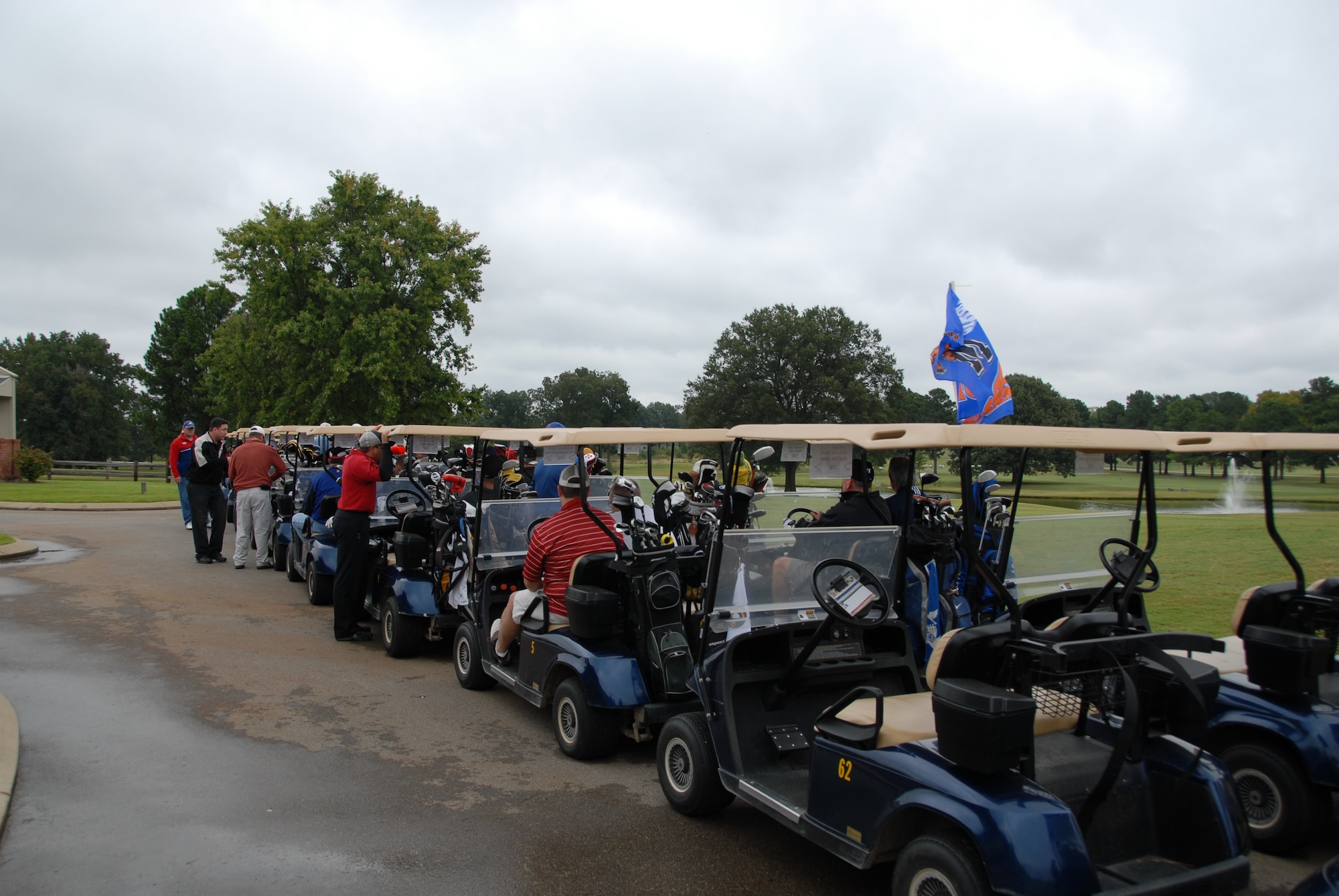 Participants line up to start last year's Golf Tournament hosted by the 164th Airlift Wing.
