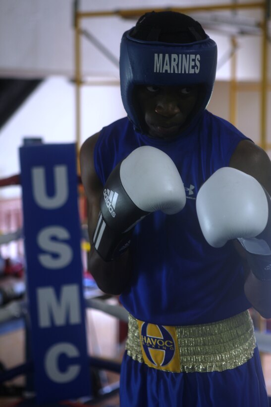 Cpl. Damarias Russell, a boxer with the All-Marine Boxing Team aboard Marine Corps Base Camp Lejeune, warms up inside a boxing ring at the AMBT gym aboard the base, Aug. 17. Russell, along with 250 other service members hailing from 25 countries, will compete in the 53rd Conseil International du Sport Militaire's (International Military Sports Council's) World Military Boxing Championship.