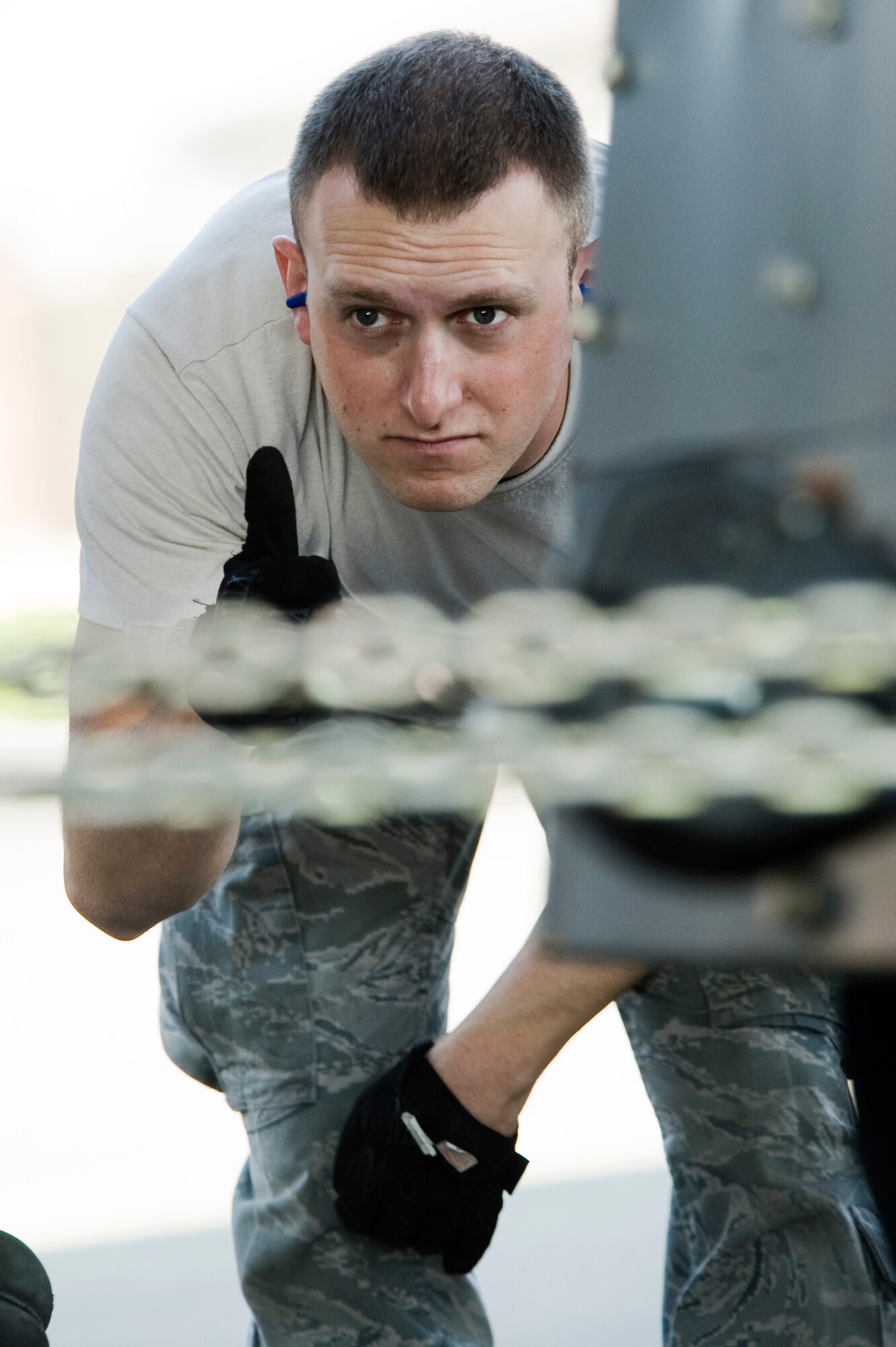 Senior Airman Adam Mertz gives the "thumbs up" while loading cargo Aug. 17 at Joint Base Lewis-McChord, Wash. Senior Airman Mertz, undergoing Aerial Port Expeditor training, is assigned to the 721st Aerial Port Squadron, Ramstein Air Base, Germany. (U.S. Air Force photo/Abner Guzman)


