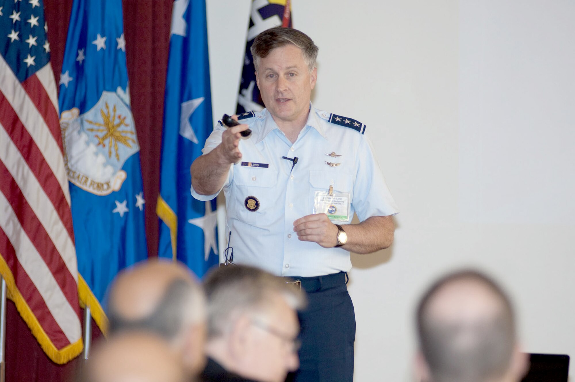Lt. Gen. William T. Lord speaks to attendees of the Hanscom Representatives Association about information technology challenges, during a luncheon Aug. 13, 2010, at Hanscom Air Force Base, Mass. General Lord is the Air Force chief information officer. (U.S. Air Force photo/Rick Berry)