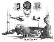 MINOT AIR FORCE BASE, N.D. -- Staff Sgt. Eric Henson, 5th Force Support Squadron base personnel reliability program monitor, created this sketch for departing personnel from the 5th FSS. The drawing depicts the unique mission of Minot AFB and exemplifies the home to the only dual-wing, nuclear base in the Air Force. (U.S. Air Force graphic art by Staff Sgt. Eric Henson)