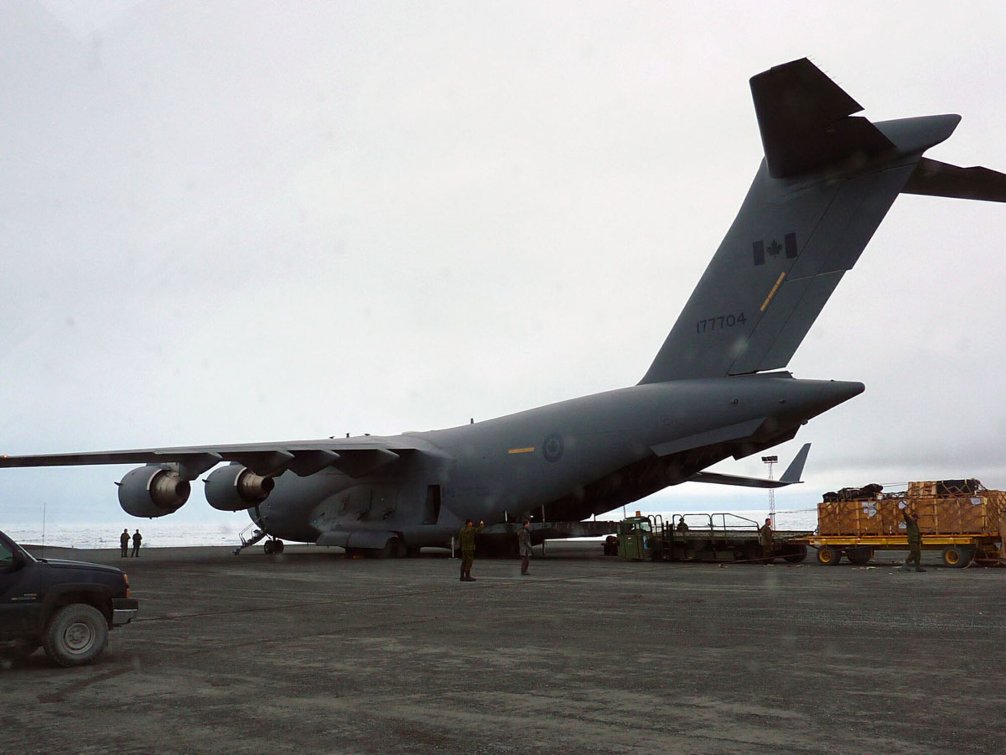 On Aug. 11, 2010, Maj. Rich Klarich, a 512th Operations Group C-17 pilot, flew with a Canadian C-17 crew to Canadian Forces Station Alert, located 507 miles from the North Pole, as part of Operation BOXTOP. The operation is twice a year and provides supplies to Canadian Forces Stations Alert and Eureka on Ellesmere Island, Nunavut, about 400 miles north of Thule. (U.S. Air Force photo)