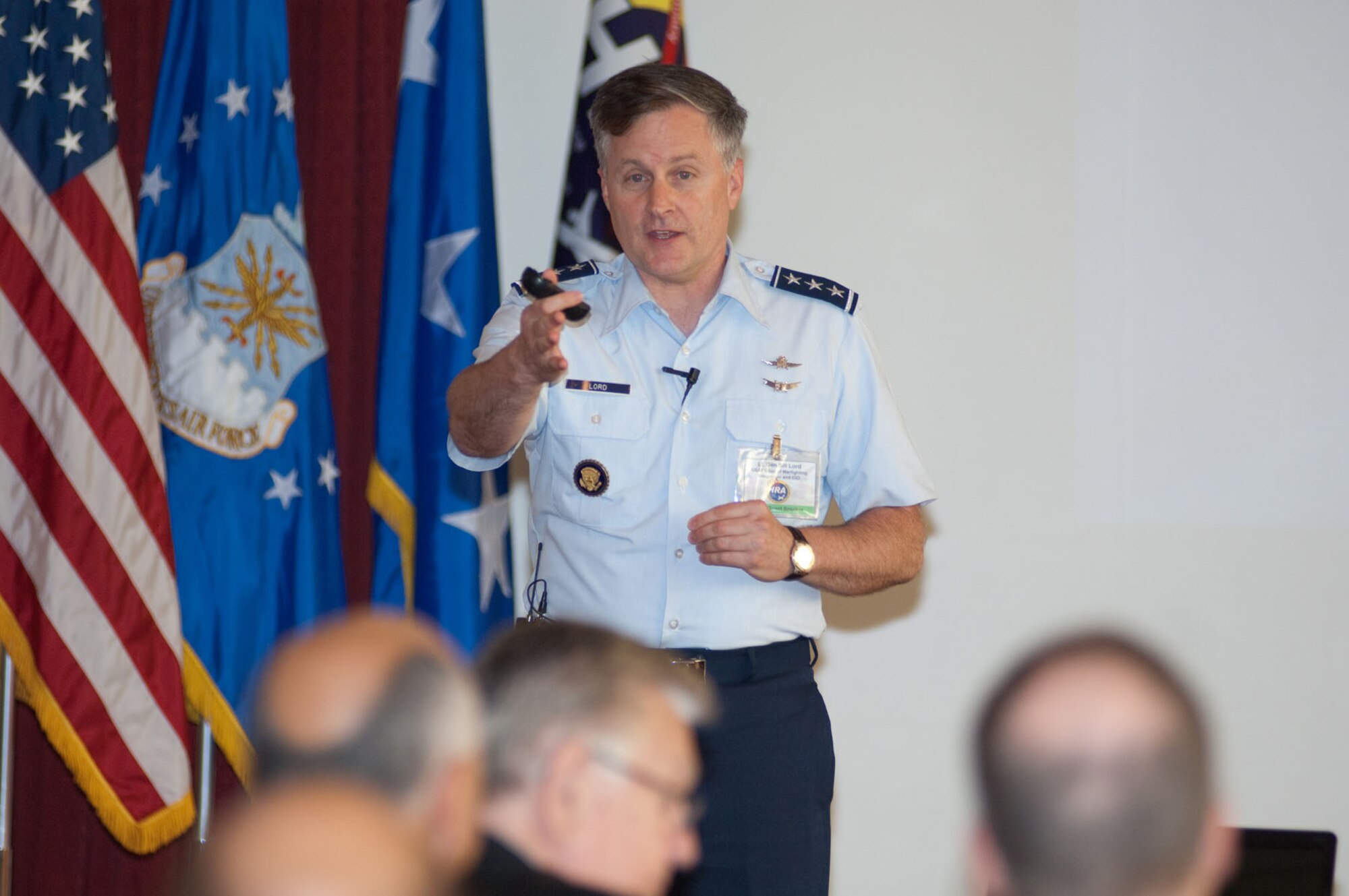 HANSCOM AIR FORCE BASE, Mass. - Lt. Gen. William T. Lord, Air Force chief information officer, addresses attendees of the Hanscom Representatives Association during a luncheon at the Minuteman Club Aug. 13. General Lord spoke on information technology challenges. (U.S. Air Force photo by Rick Berry)