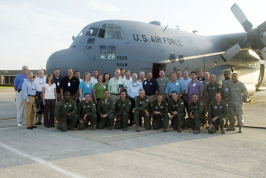 Twenty-two Atlanta-area civic leaders received a mission briefing before they boarded a C-130 from Dobbins bound for Westover Air Reserve Base, Mass.,  Aug. 18 for an overview of the Air Force Reserve programs.    (U.S. Air Force photo/Don Peek)