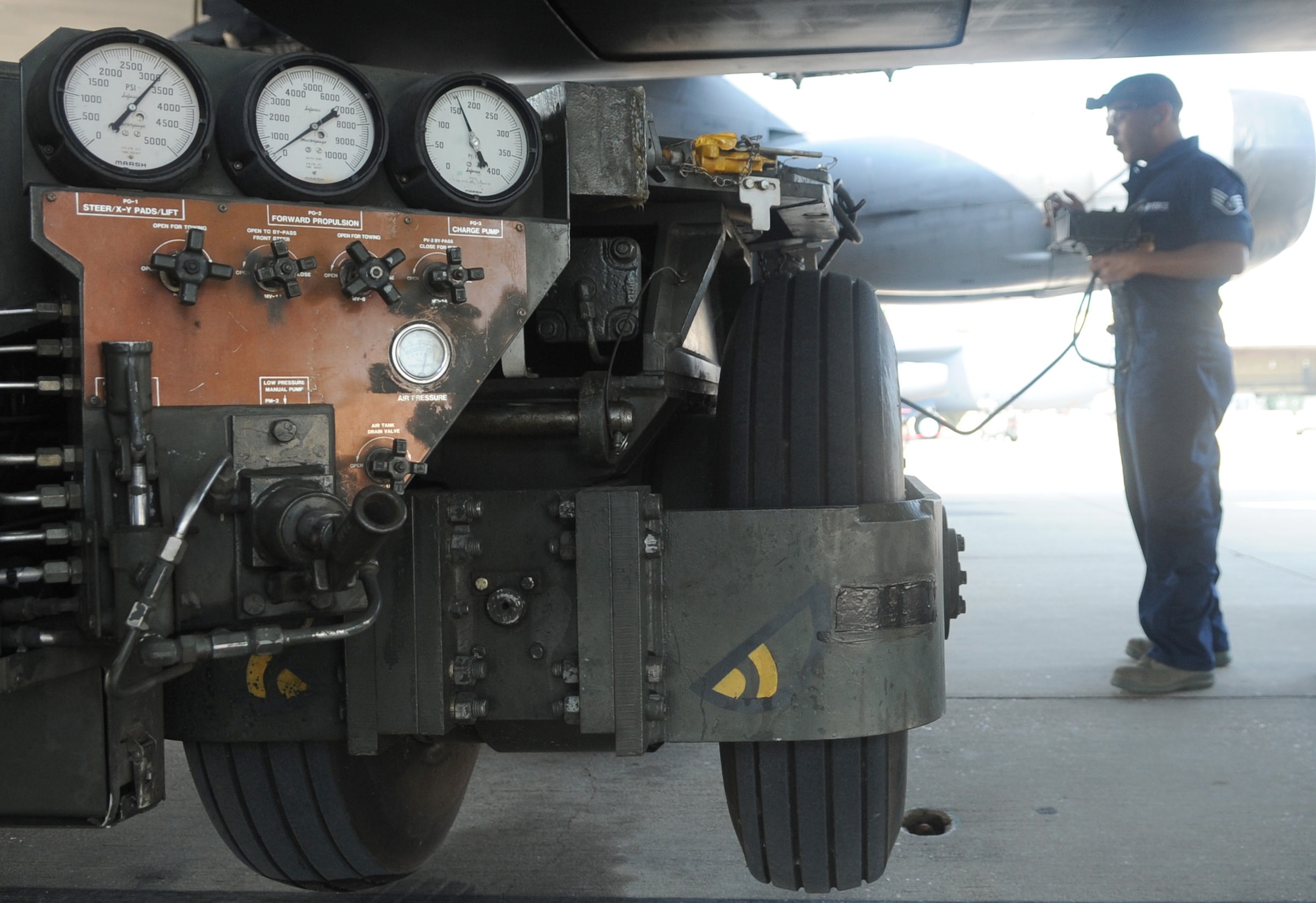 Staff Sgt. Jose Baez-Sauri, member of the 2d Aircraft Maintenance Squadron weapons load crew, directs a trainer cruise missile into place for load on a B-52H Stratofortress during the weapons load portion of the Global Strike Challenge Aug. 17. More than 400 Airmen from 2d Bomb Wing and B-52 Stratofortress were able to compete in this year?s challenge. (U.S. Air Force photo/Senior Airman Amber Ashcraft) (RELEASED)