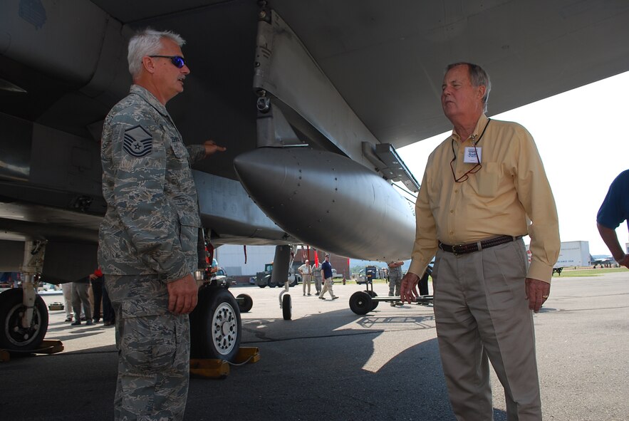 Twenty-seven civic leaders from the Atlanta area came to Westover, Aug. 18 and 19, from Dobbins Air Reserve Base, Ga.  The group toured a C-5B, the control tower and saw a fire fighting demonstration on the 18th.  They also visited Barnes Air National Guard Station on the 19th before flying back to Dobbins aboard a C-130.