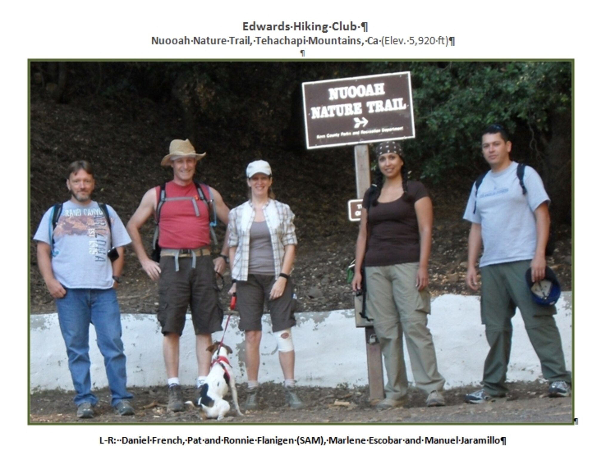 TEAM Edwards' Hiking Club members on the Club's last outing.