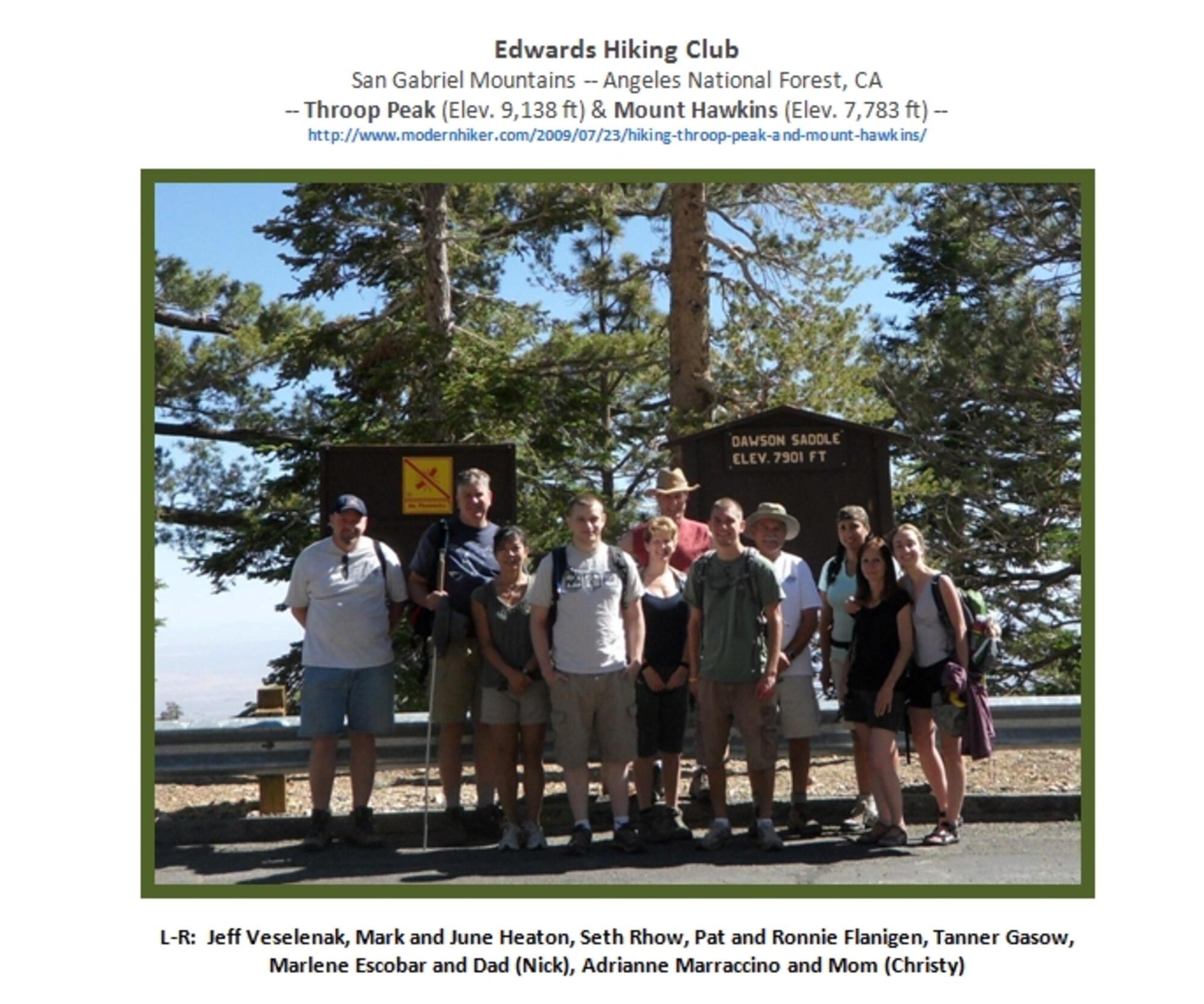 Members of the TEAM Edwards' Hiking Club during their last outing.