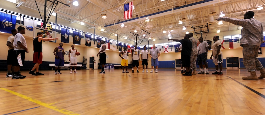 MOODY AIR FORCE BASE, Ga. -- Nearly 30 Airmen came to earn a spot on the team during varsity basketball tryouts held at the Freedom I Fitness Center here Aug. 18. After the players are selected workouts and practice will begin in preparation for the upcoming season. (U.S. Air Force photo by Airman 1st Class Benjamin Wiseman/RELEASED)
