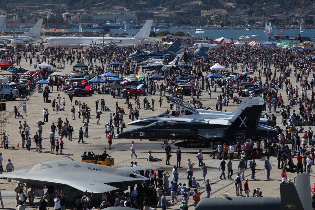 Thousands of people gather at Naval Air Station North Island for the Centennial of Naval Aviation air show Feb. 12.