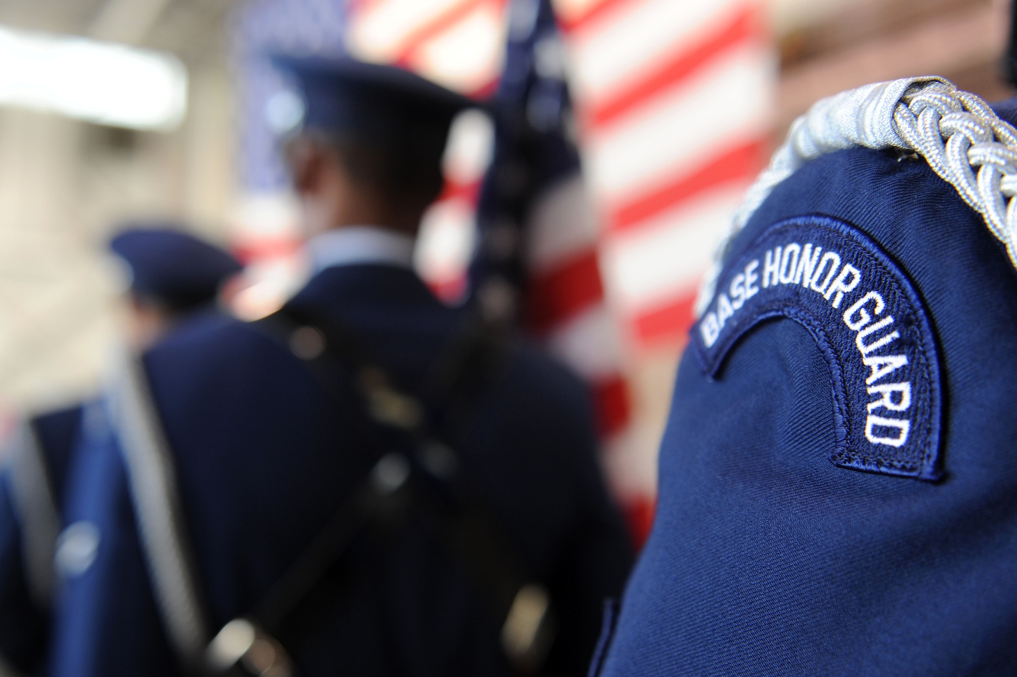 Base honor guardsmen prepare to present the colors Aug. 20 at a 314th Airlift Wing change-of-command ceremony on base. Team Little Rock and community partners participated in a traditional ceremony welcoming Col. Mark Czelusta as commander of the wing. (U.S. Air Force photo by Senior Airman Steele C. G. Britton)
