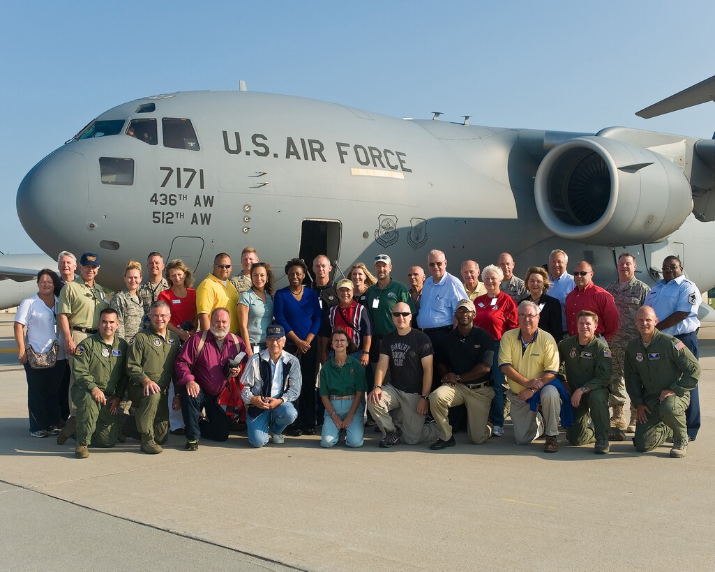 The 436th and 512th Airlift Wings Honorary Commanders orientation flight was held Aug. 16, 2010, at Dover Air Force Base, Del. Twenty-four honorary commanders from Delaware law enforcement, education, business, medical and political arenas participated in the event. Since then, more than 500 community leaders have had the chance to participate in the base?s Honorary Commanders Program and have flown in Dover's C-5 Galaxies or C-17s. (U.S. Air Force photo/Roland Balik)